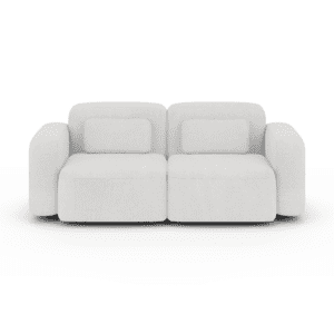 Biała sofa ORCHID na białym tle, widok frontalny. Stylowy mebel o miękkich, opływowych kształtach i subtelnym wykończeniu, doskonały do eleganckich wnętrz.