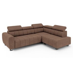 Brązowy narożnik Lotus na białym tle, widok frontowy pod kątem.