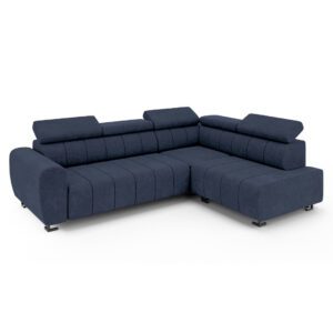 Niebieski narożnik Lotus na białym tle, ujęcie frontowe pod kątem z prawej strony.