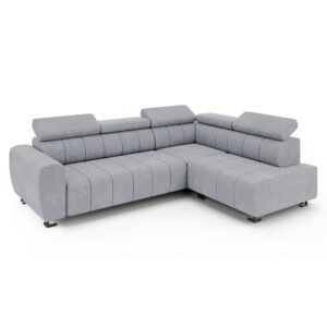 Szary narożnik Lotus na białym tle, widok pod kątem z prawej strony.